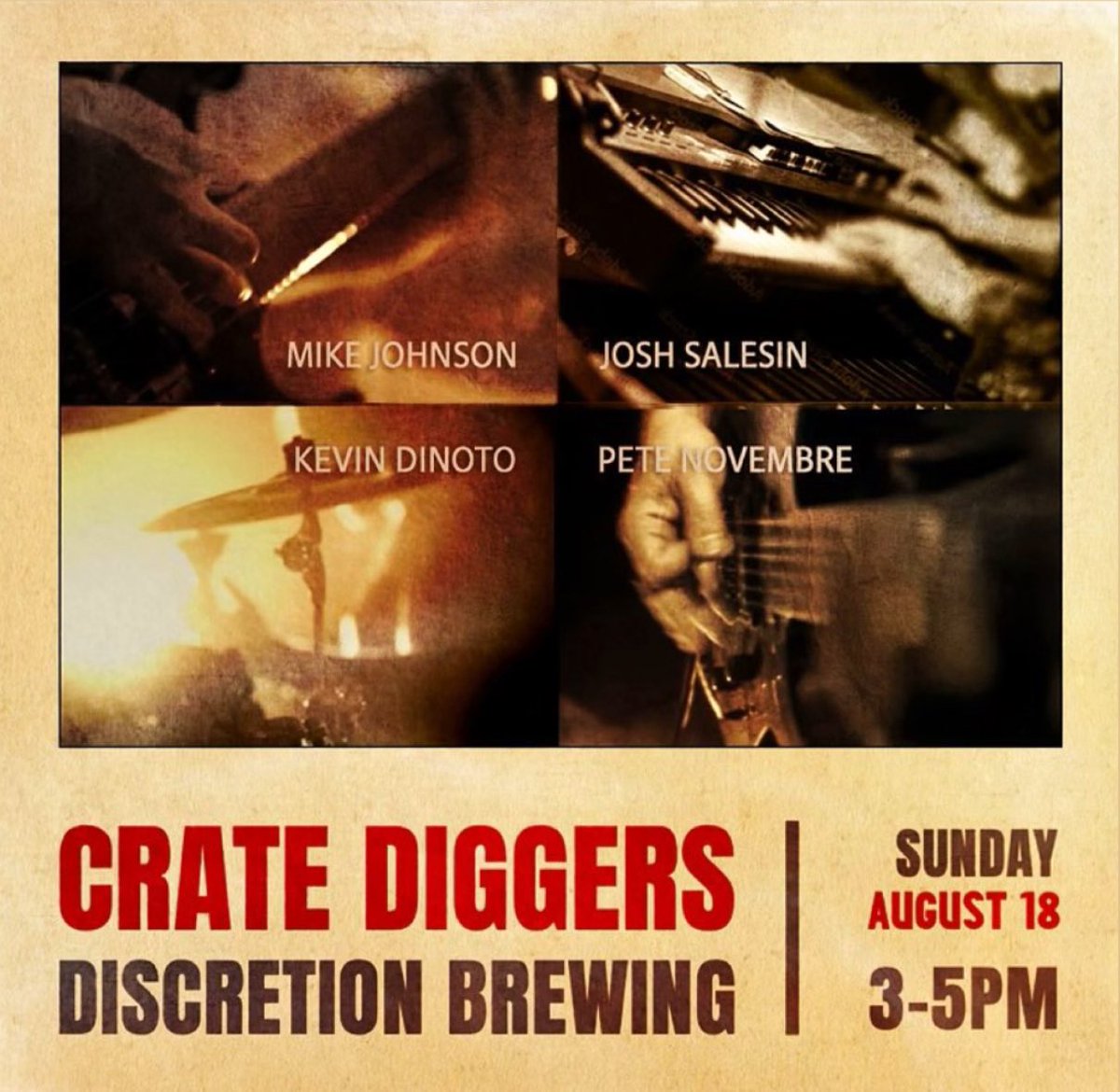 Sunday afternoon (8/18) in the Beer Garden! Grab a brew, sip, and groove to the Crate Diggers from 3-5pm. Details at discretionbrewing.com/events/#filter…