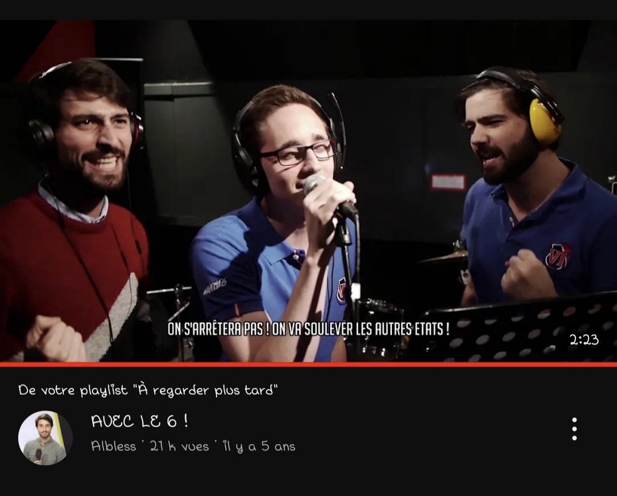 Quand ton YT te recommande de rerereregarder une musique best ever . On adore les vieux souvenirs.
<a href="/AlblessGG/">Albless</a> <a href="/MisterAdyboo/">Adyboo</a> <a href="/shaytwangame/">Shaytwan</a> <a href="/avecle6/">Équipe de France OW 🇫🇷</a> on attend toujours l'album 🤣