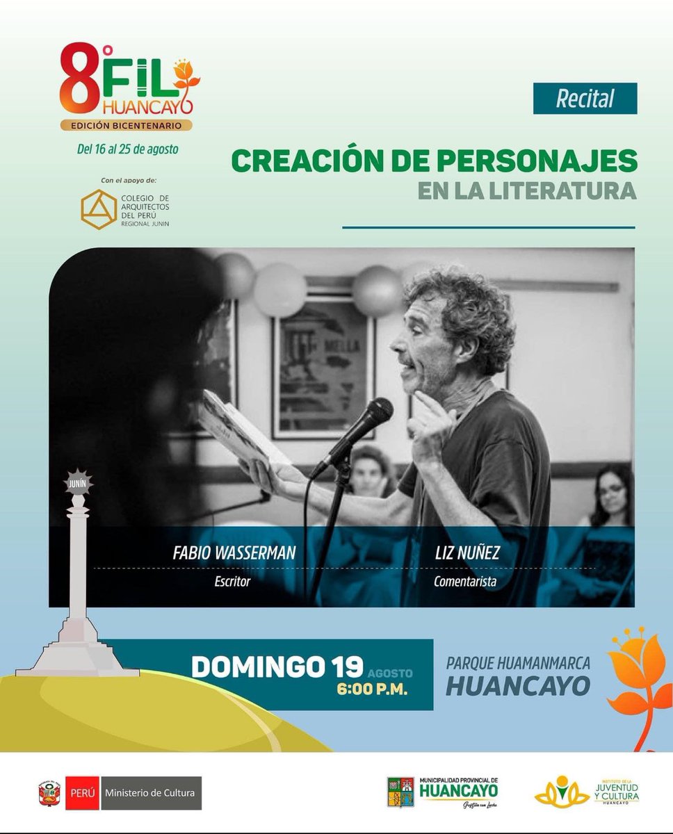 FabioWasserman's tweet photo. Hoy estaré nuevamente en la Feria Internacional del Libro de Perú-Huancayo Edición Bicentenario 2024 invitado a un conversatorio. Será a las 18:00 hs (20:00 hora Argentina)
.
.
.
#8FilHuancayo #MinCulturaPe #MunideHuancayo https://t.co/UC665ZPchq