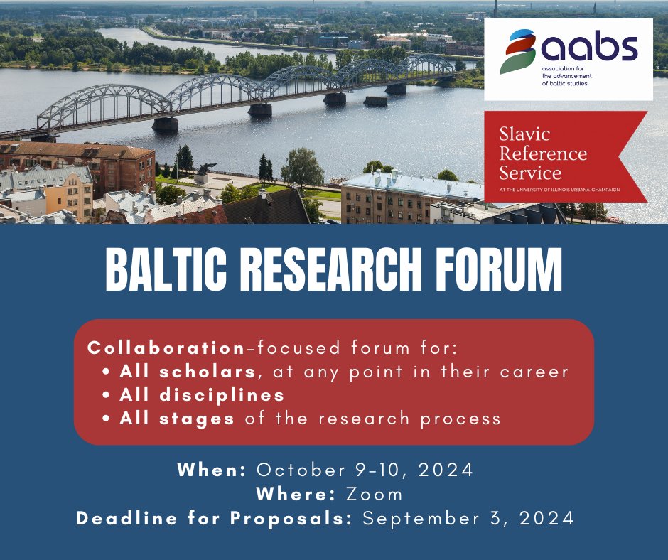 Need to get feedback on your research project from a new perspective? Receive it at the Baltic Research Forum this October!

Join AABS and <a href="/SRSUIUC/">Slavic Reference</a> for a collaborative online forum for Baltic Studies scholars. Apply by September 3: researchforums.web.illinois.edu/2024-baltic-re…