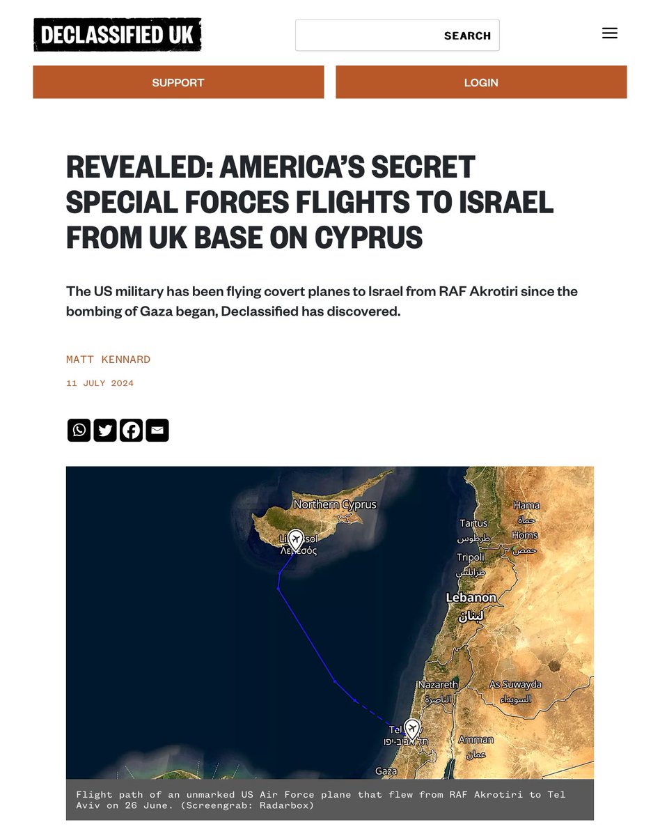 kennardmatt's tweet image. The US military has been flying special forces soldiers to Israel from Britain’s base on Cyprus for 10 months.

I revealed it last month. But not 1 UK paper has mentioned it since.

There’s a cover-up going on about UK complicity in the Gaza genocide—and the media is part of it.