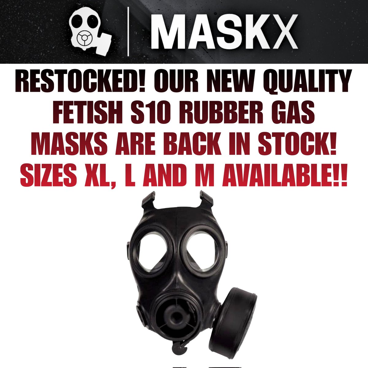 One of our fastest sellers, the classic S10 Fetish Gas Mask is now back in stock on our site! 🖤 Avaliable in sizes Extra Large (1) Large (2) and Medium (3) on our site now 😈 Treat yourself to one of the most popular Fetish Gas Masks ever! 🥵 #MASKX Maskx.co.uk
