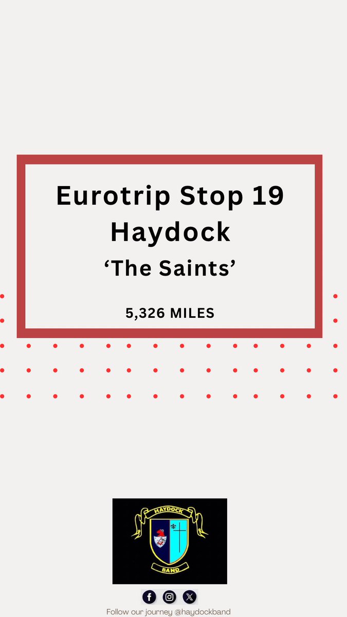 HaydockBand's tweet photo. We’ve reached the end of our virtual Eurotrip journey!🏅👣 After walking our socks off we achieved the 5,326 mile goal &amp; 19 virtual performances.  Here’s ’The Saints’ to celebrate. There’s still chance to donate - https://t.co/k5f33O1uJg. Thank you for all your support 🤝👏🏻 https://t.co/F5s7E5Yfxm