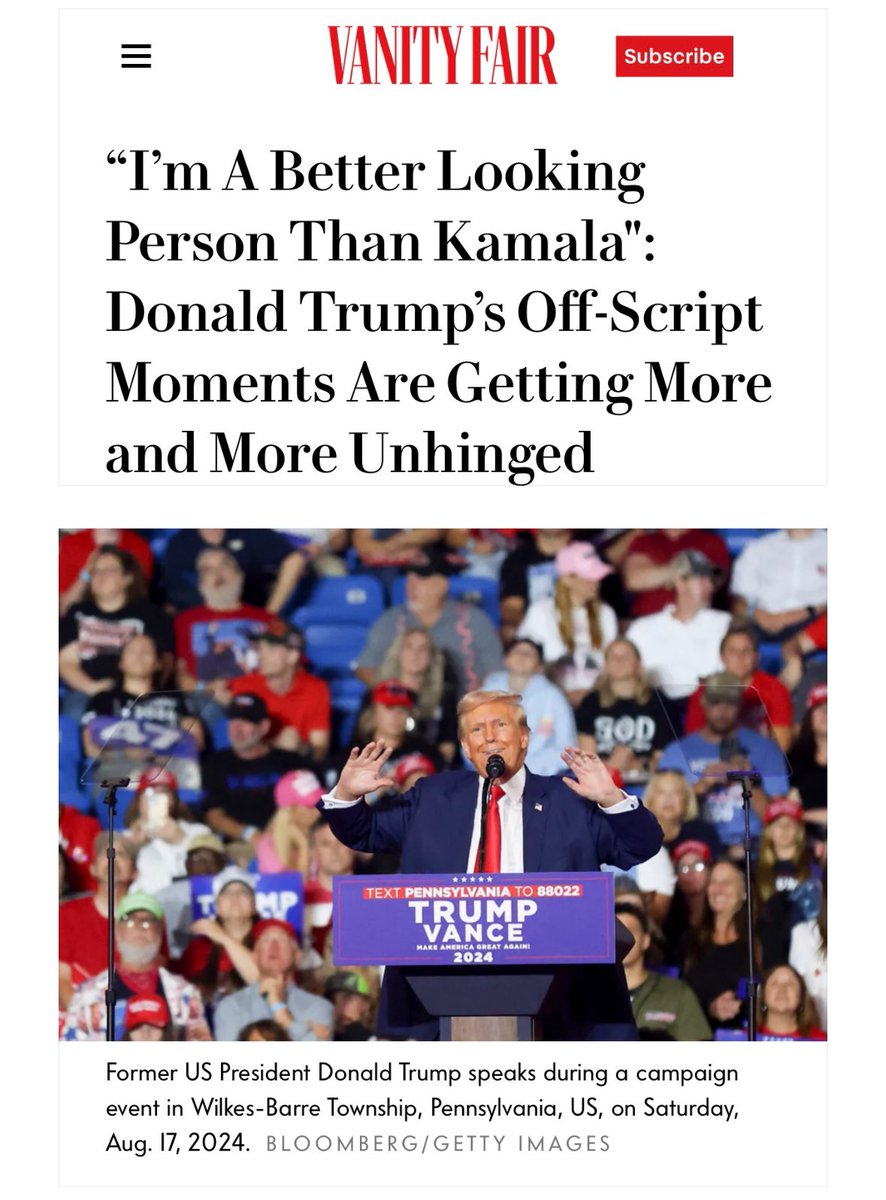 joexhunt's tweet photo. _Somebody_  needs to start talking to — or looking at — the Man in the Mirror.

To say: “ #ImABetterLookingPersonThanKamala”

I didn’t think Trump  _could_  get  “more unhinged.”

#TheManInTheMirror 

https://t.co/AkB6iaOIWx https://t.co/Y3fwY5FMkk