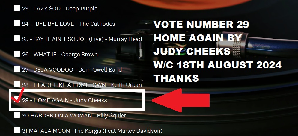 And so the voting begins for this week (from 18th August 2024)  - 
Song: 'HOME AGAIN' by Judy Cheeks is UP to number 29 !! 
Can we get you to lend your vote to <a href="/JudyCheeks1/">Judy Cheeks</a> this week as well please? Thank you so much if do! 
heritagechart.co.uk  
#SundayMotivation