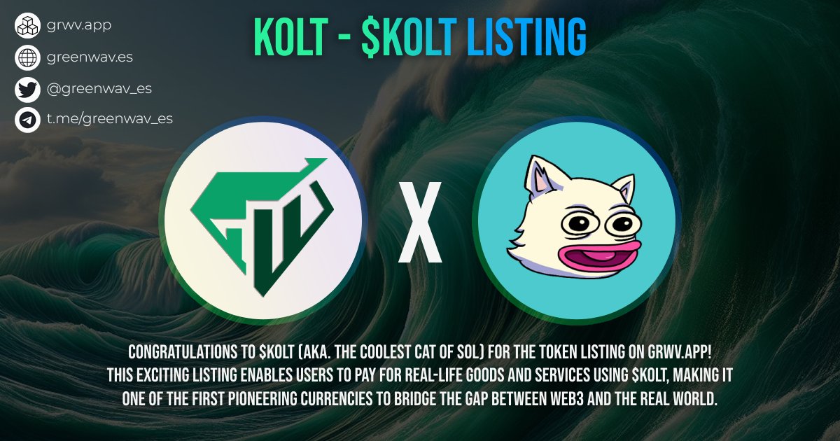 greenwav_es's tweet photo. KOLT - $KOLT! The COOLEST CAT OF SOL Entered GreenWAVES Payments! 🍸

Lets welcome @koltsolana to https://t.co/rSXMGBNlUn!

Congratulations to the $KOLT Community for their getting over 400+ votes on yesterdays poll, we couldn't let $KOLT down since 10-15 votes were needed for their victory! So here we are! The Token listing for KOLT! This exciting listing enables users to pay for real life goods and services using $KOLT, making it one of the first Pioneering currencies to bridge the gap between web3 and the real world!

$KOLT is now more than just a DEX tradeable coin!

Use $KOLT to receive payments, create checkouts, shops and pay via $KOLT on https://t.co/rSXMGBNlUn!