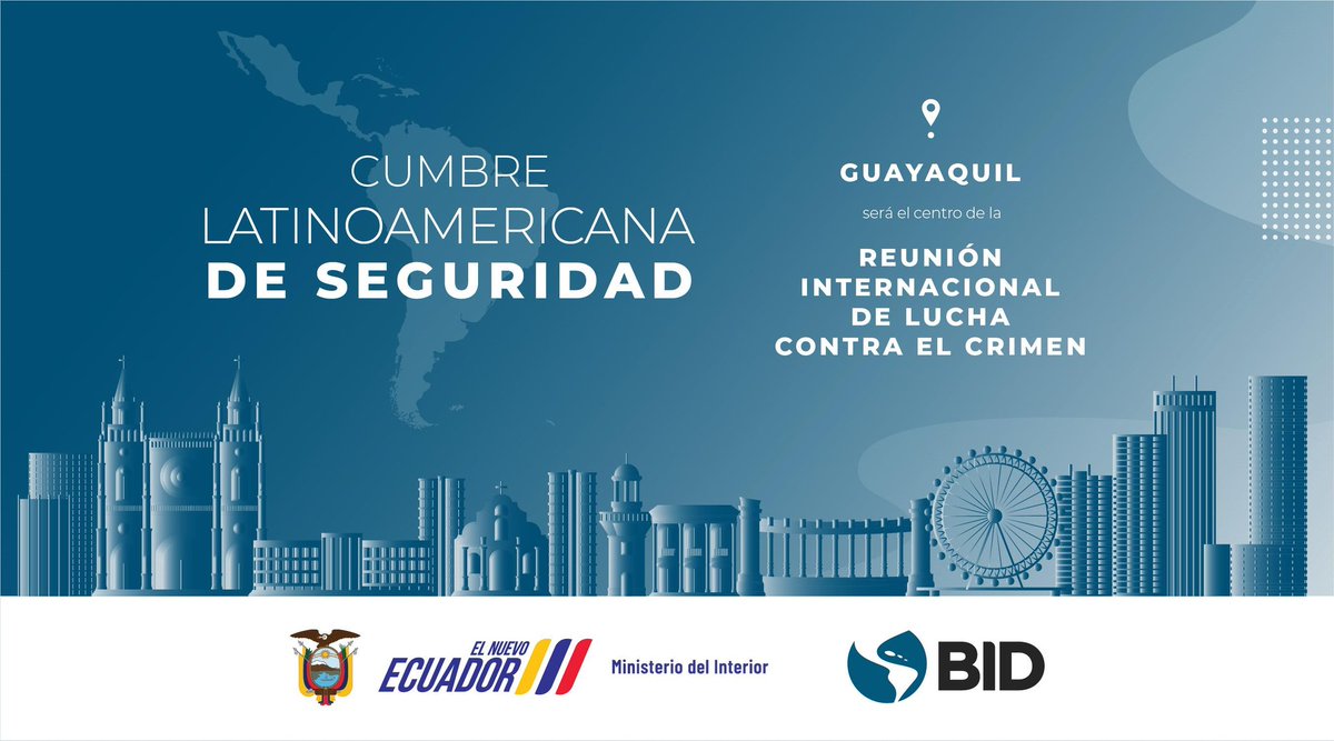 MinInteriorEc's tweet photo. 🌎¡Fortalecemos la seguridad regional!

Este 19 y 20 de agosto, en la Cumbre Ministerial del #CLASI se abordarán temáticas transversales relacionadas delitos financieros, narcotráfico, tráfico ilegal de flora y fauna, minería ilegal y ciberdelincuencia.

Ministros del Interior y autoridades de seguridad de diversos países se reunirán en #Guayaquil para trazar estrategias por el bienestar continental. 

#ElNuevoEcuador

@Palencia3Monica