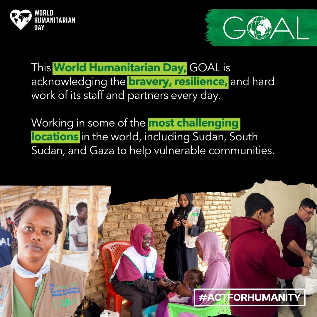 GOAL_Global's tweet photo. This #WorldHumanitarianDay, we are joining the global call demanding an end to the violations of these laws and the impunity with which they are committed. 
It is time for decision-makers to #ActForHumanity 
#NoMoreAttacks #NotATarget #WHD2024 @UNOCHA https://t.co/j9qRLx4I8S