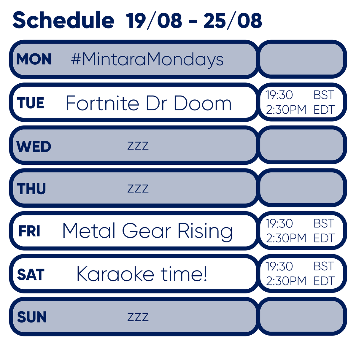 BakuyaHiyama's tweet photo. 💥SCHEDULE 19th - 25th August!
Time for some revengeance!
And I felt like a karaoke this week
#BakuyaOnFire #Vtuber https://t.co/y83X8p5guV