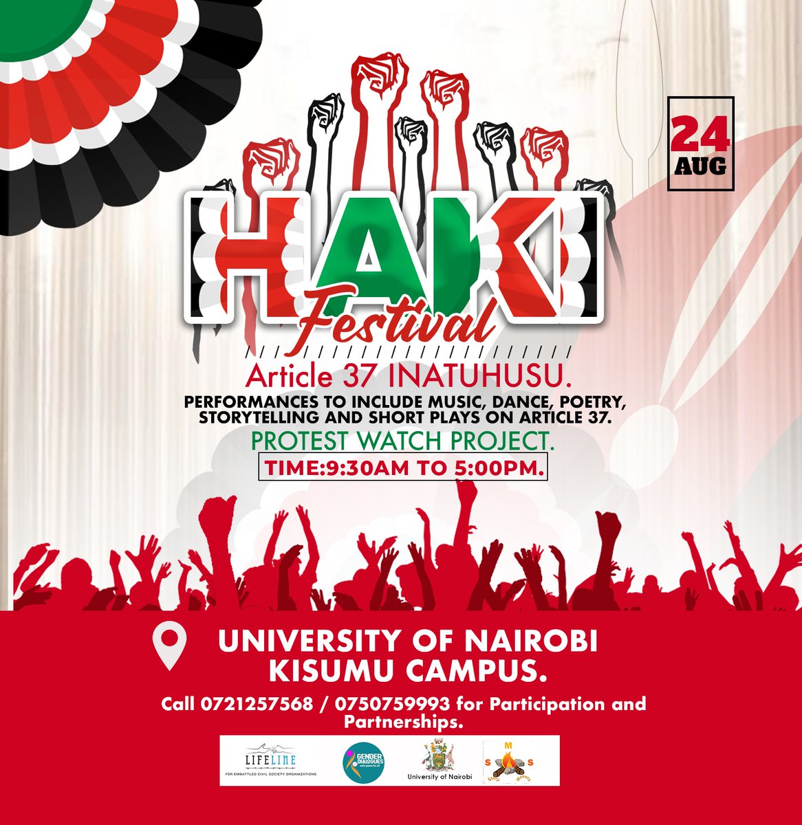 Gender Dialogues (@dialogueskenya) on Twitter photo Twende Haki Festival
<a href="/LifelineAust/">Lifeline</a> <a href="/freedomhouse/">Freedom House</a> <a href="/AmnestyKenya/">Amnesty Kenya</a> <a href="/DefendersKE/">@Defenders Coalition π°πͺ</a> <a href="/udi_initiative/">Ugunja Development Initiative (UDI)</a> <a href="/FemnetProg/">FEMNET</a> <a href="/hope2shine/">SHOFCO</a> <a href="/MeTAKenya2018/">Access to Medicines Platform(MeTA Kenya)</a> <a href="/CSONetwork/">CSONetwork</a> <a href="/kefeado/">KEFEADO</a> <a href="/nyecbo/">Nyimine Empowerment CBO -NYECBO</a> <a href="/GlobalFund/">The Global Fund</a> <a href="/ForumCivESA/">ForumCiv ESA</a> <a href="/DutchMFA/">Dutch Ministry of Foreign Affairs π³π±</a> <a href="/UN_Women/">UN Women</a> <a href="/UNFPAKen/">UNFPA Kenya</a> <a href="/UN/">United Nations</a> <a href="/AWID/">AWID</a> <a href="/GlobalFundWomen/">Global Fund for Women</a> <a href="/RoddenberryFdn/">The Roddenberry Foundation</a> <a href="/SiteibyCiA/">#SITEI2020 #CAHRawards</a> Twende Haki Festival
<a href="/LifelineAust/">Lifeline</a> <a href="/freedomhouse/">Freedom House</a> <a href="/AmnestyKenya/">Amnesty Kenya</a> <a href="/DefendersKE/">@Defenders Coalition π°πͺ</a> <a href="/udi_initiative/">Ugunja Development Initiative (UDI)</a> <a href="/FemnetProg/">FEMNET</a> <a href="/hope2shine/">SHOFCO</a> <a href="/MeTAKenya2018/">Access to Medicines Platform(MeTA Kenya)</a> <a href="/CSONetwork/">CSONetwork</a> <a href="/kefeado/">KEFEADO</a> <a href="/nyecbo/">Nyimine Empowerment CBO -NYECBO</a> <a href="/GlobalFund/">The Global Fund</a> <a href="/ForumCivESA/">ForumCiv ESA</a> <a href="/DutchMFA/">Dutch Ministry of Foreign Affairs π³π±</a> <a href="/UN_Women/">UN Women</a> <a href="/UNFPAKen/">UNFPA Kenya</a> <a href="/UN/">United Nations</a> <a href="/AWID/">AWID</a> <a href="/GlobalFundWomen/">Global Fund for Women</a> <a href="/RoddenberryFdn/">The Roddenberry Foundation</a> <a href="/SiteibyCiA/">#SITEI2020 #CAHRawards</a>
