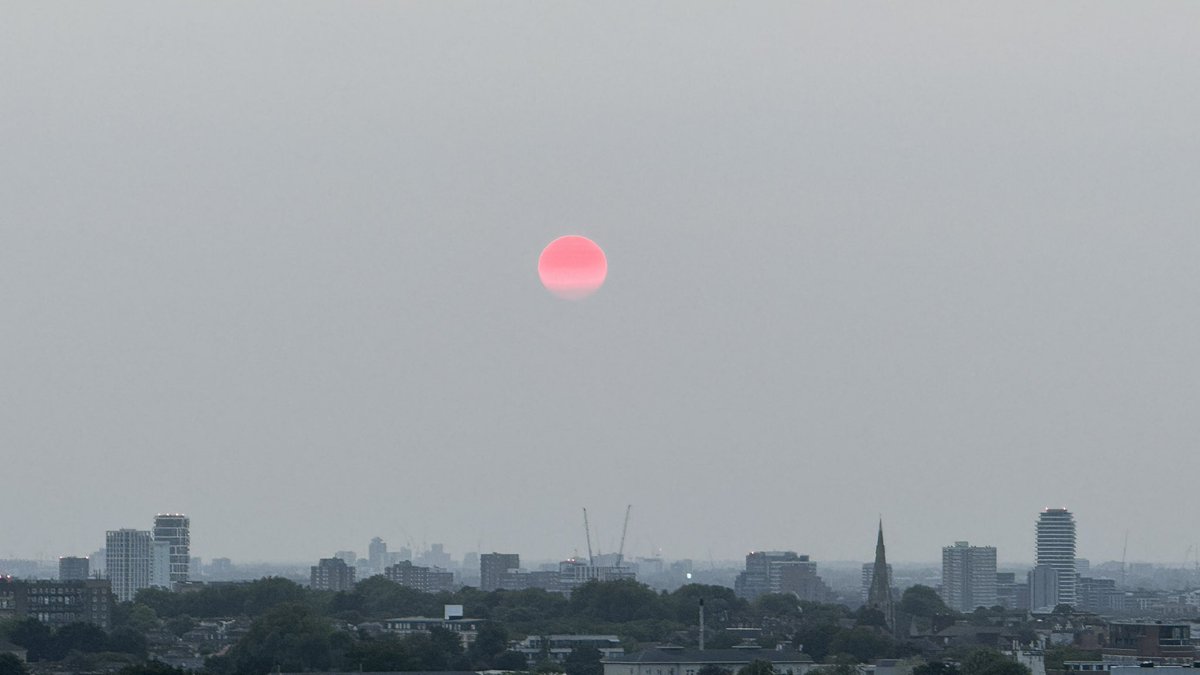 ieattothebeat's tweet image. Tonight’s pink sunset on a misty grey sky #sunset #pinkskies