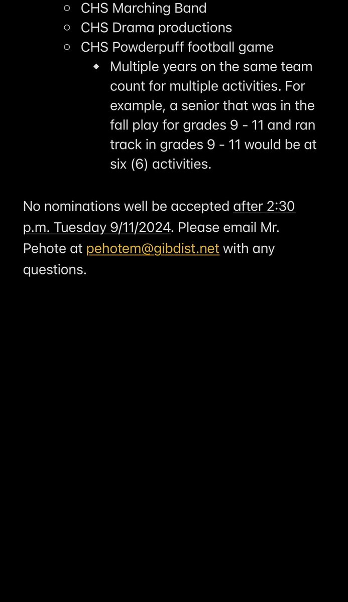 Attention Class of 25, nominations are now open for 2024 Homecoming Court. Please read all of the information before making a nomination.