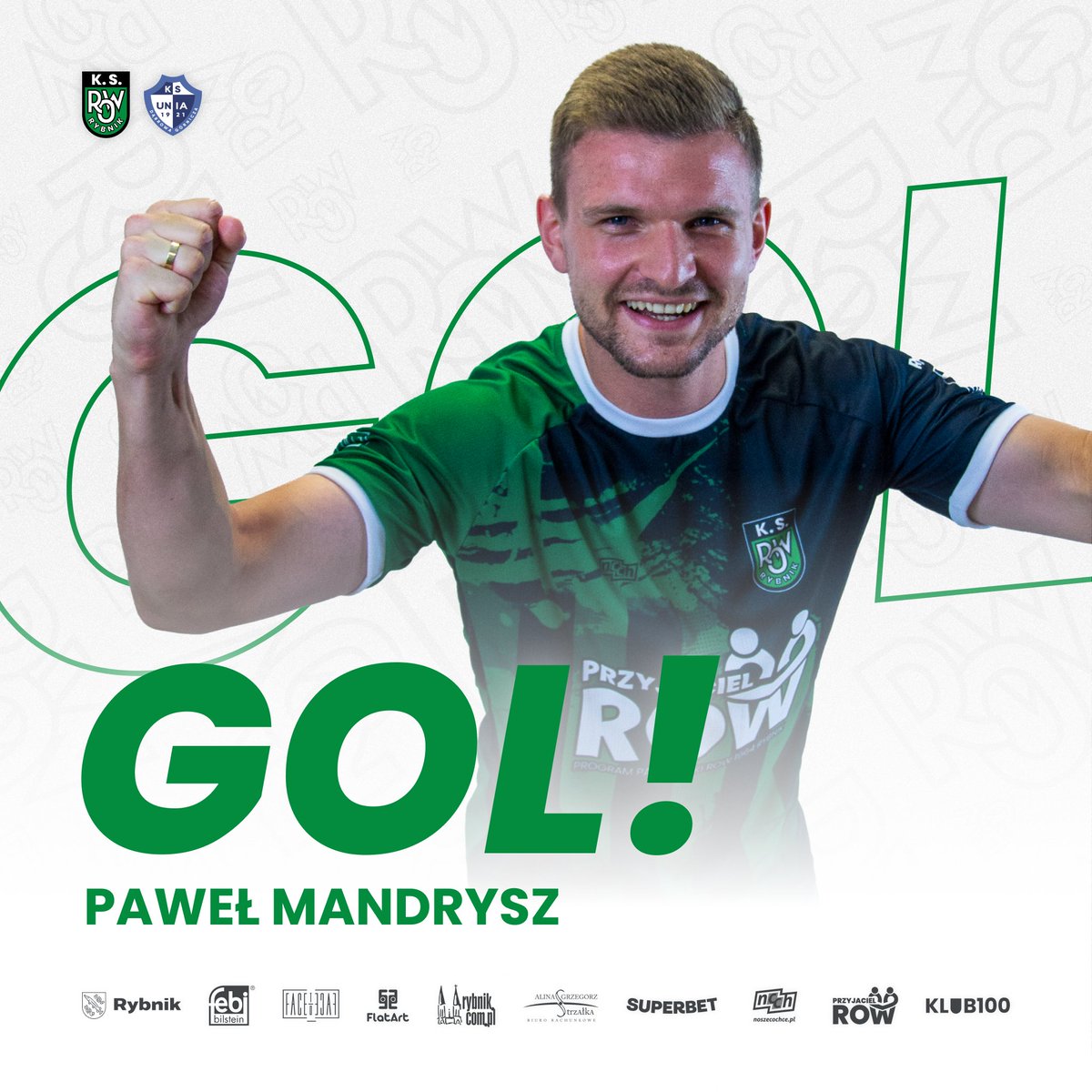 Autorem bramki dającej nam wyrównanie w dzisiejszym spotkaniu był Paweł Mandrysz! ⚽️

#ROWUDG