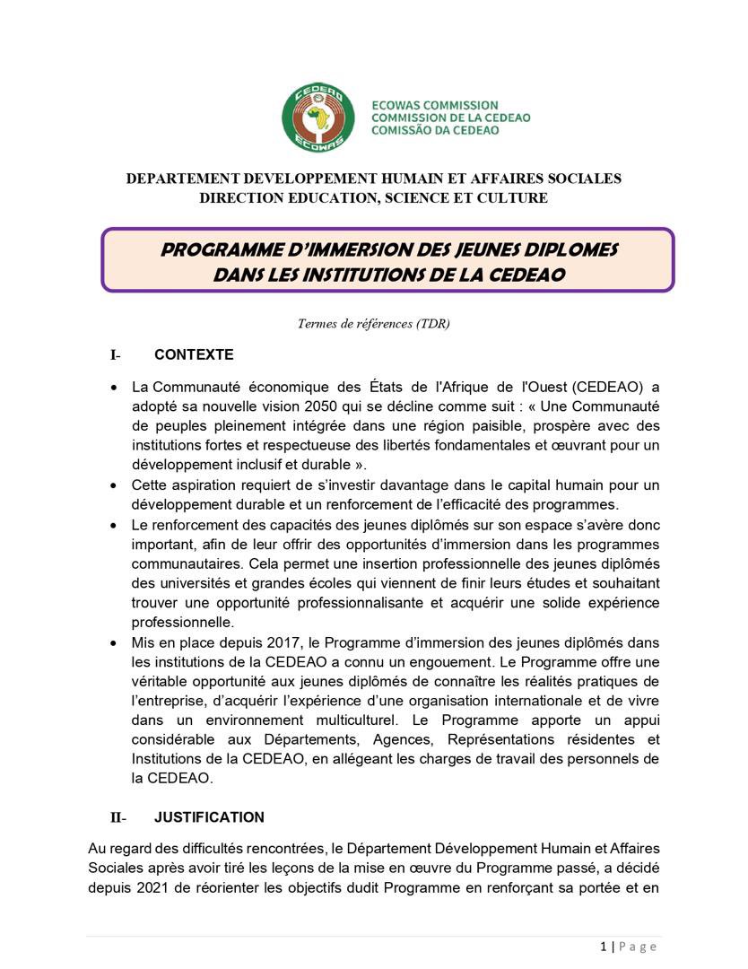 BeninDiplomatie's tweet image. #Opportunités | Candidatez au programme d’immersion des jeunes dans les Institutions de la CEDEAO pour l’année 2025 de @ecowas_cedeao. 

Date de la clôture de l’appel : 31 août 2024. 

- Informations et candidature : ecowas.int/nwp_events/pro…