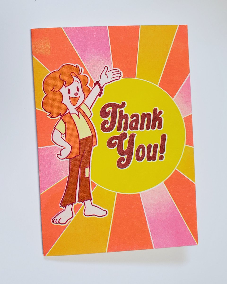 GateauLOrange's tweet photo. Something I riso-printed earlier this month- Sunny thank you cards! ☀️

(Copy #1 of 200... it's a long story...) https://t.co/s563UCWO9I