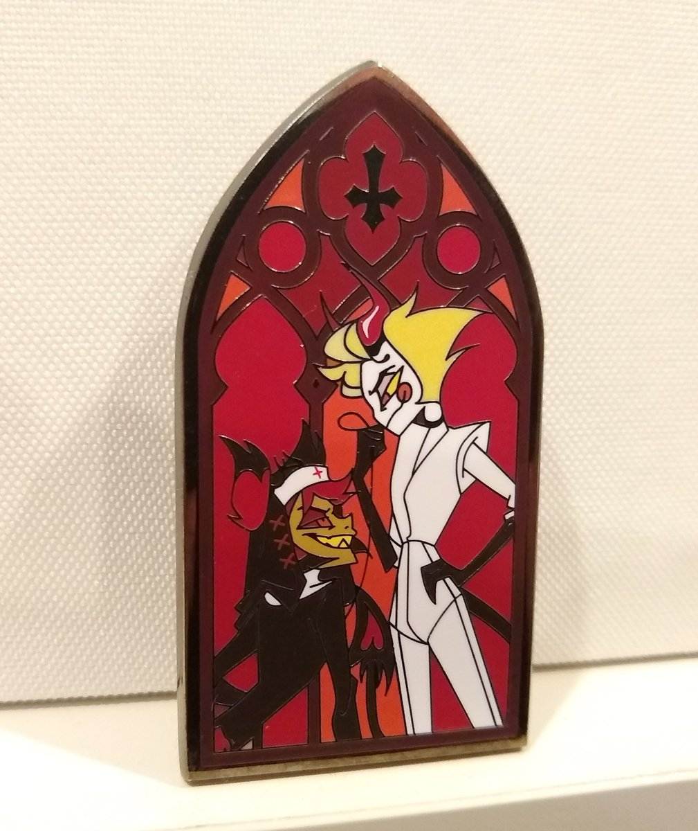 Mockynbird18's tweet photo. The RadioApple Chapel pin from @OWLTOWNE is here!! One cannot deny how amazing Alastor &amp; Lucifer look, especially Alastor. And I love all the shades of red too!
(≈ㅇωㅇ≈)💕
Thank you for making and shipping this!
#hazbinfanmerch https://t.co/xEaMphPUq1