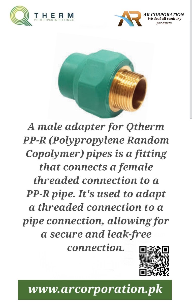 arcorporations's tweet image. #Qtherm #pprc #pipe #and #fittings #imported #from #UAE #male #adapter  #best #Offer #Islamabad #Pakistan 
arcorporation.pk
Call and Whatsapp : 0322-3540656