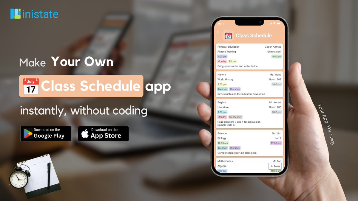 inistatehq's tweet image. 📅 Create Your Own Class Schedule App in Seconds! No coding needed! 🎓Organize your classes and manage your academic life with Inistate.

 Start building today! 🔗 inistate.com/download

#Inistate #NoCode #StudentApps #ClassSchedule #AppDevelopment