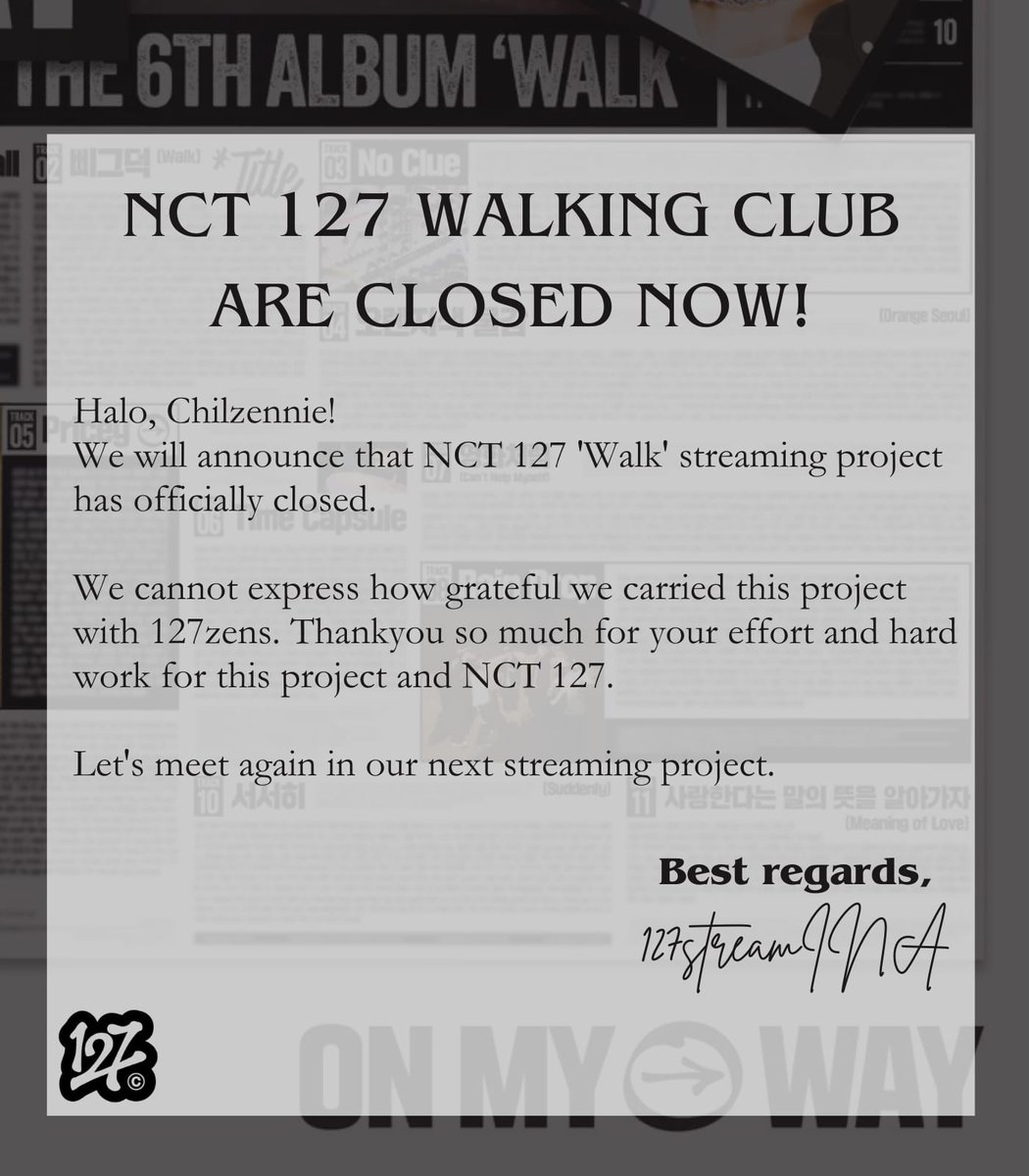 127streamINA's tweet photo. 👟 CLOSING STATEMENT 'WALK' STREAMING PROJECT👟

Kami 127streamINA, mengucapkan terima kasih sebanyak-banyaknya kepada seluruh NCTzen127 yang telah berpartisipasi dalam project ini. Berikut ini adalah laporan kami.

#NCT127_WALK #NCT127 https://t.co/j1O2cZMbza