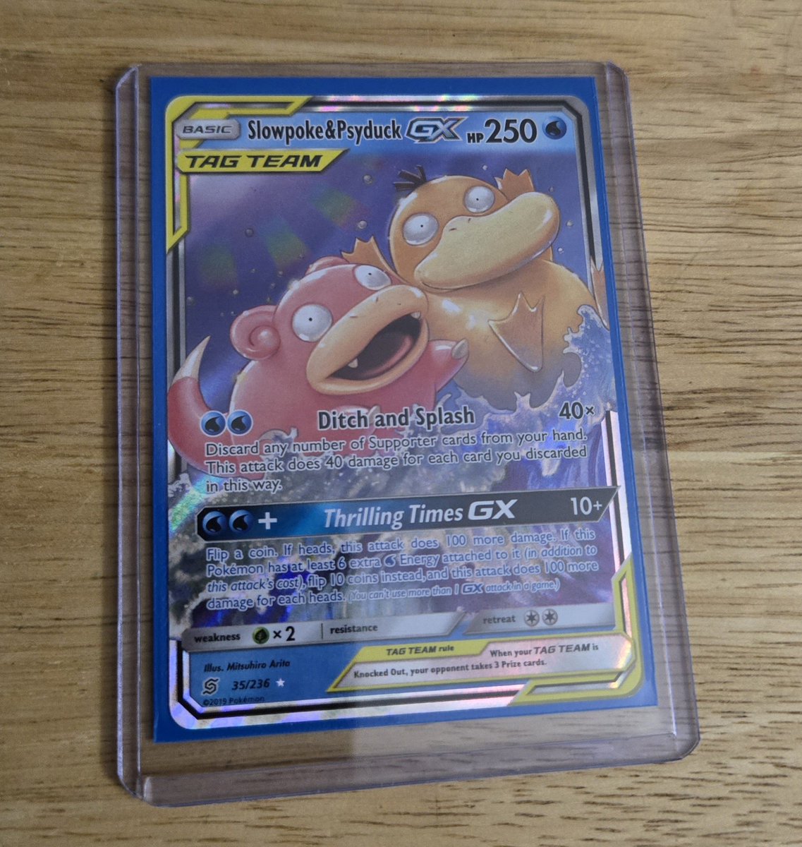 NBP_34's tweet photo. FINALLY got the Slowpoke &amp; Psyduck GX TAG TEAM card! Thanks to @TradeShopCC for this gem. #PokemonTCG #Pokemon https://t.co/EkAPMWwHss