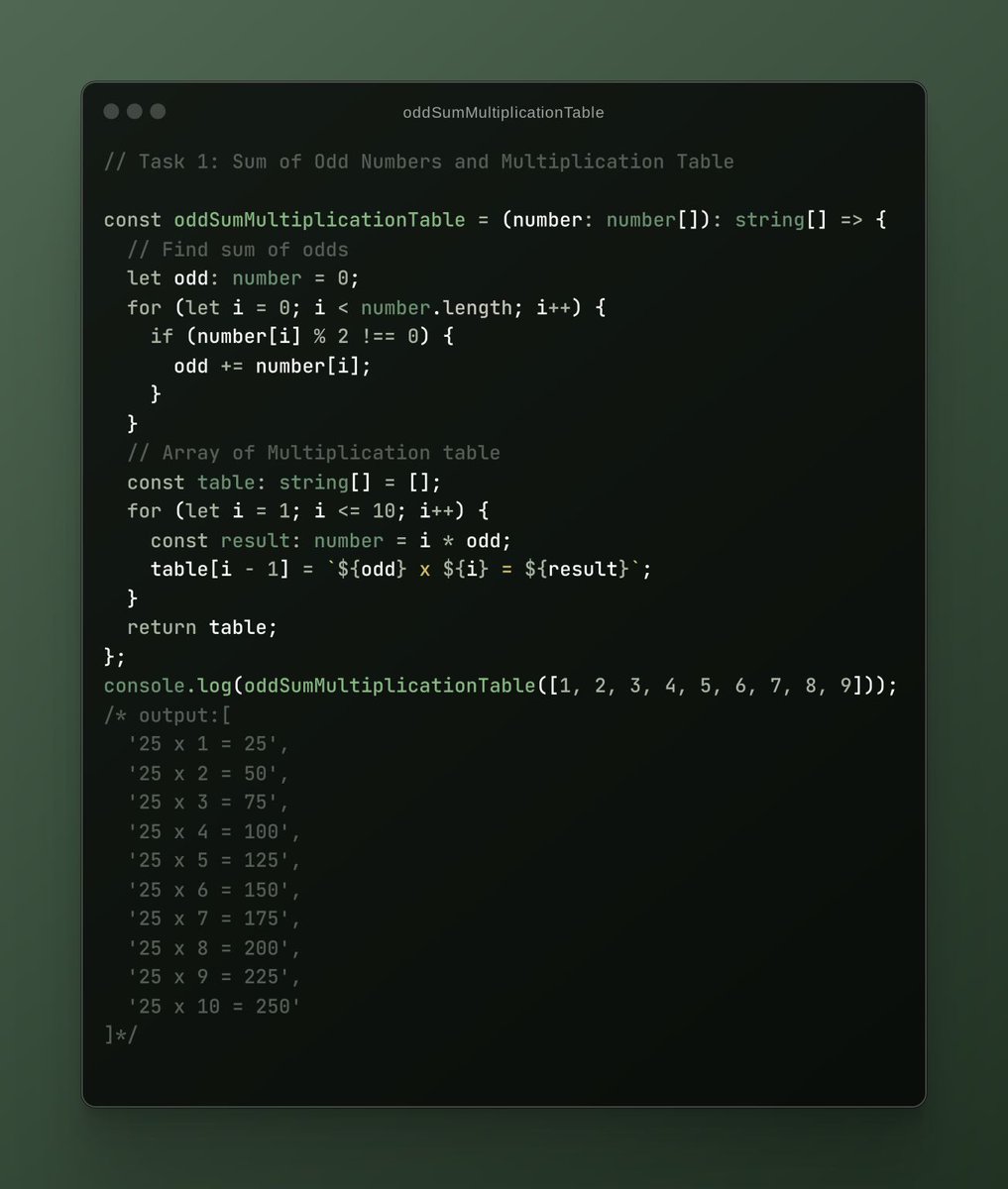 realg701's tweet image. Day 18:-
Task 1: Sum of Odd Numbers and Table
Task 2: Filter and Square Even Numbers
It was fun.
30 days coding challenge started by #Hello_Coders admins Kanwal Heer | Naimal Arain | Filza Khan
#Hello_Coders_Probelm_Solving_Challenge
#Problem_Solving
#From_Basic
#Challenge
#DSA