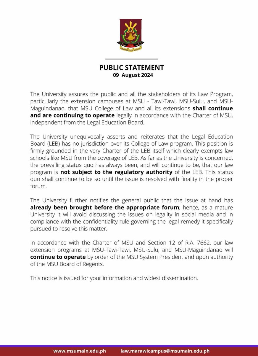 PUBLIC STATEMENT
9 August 2024