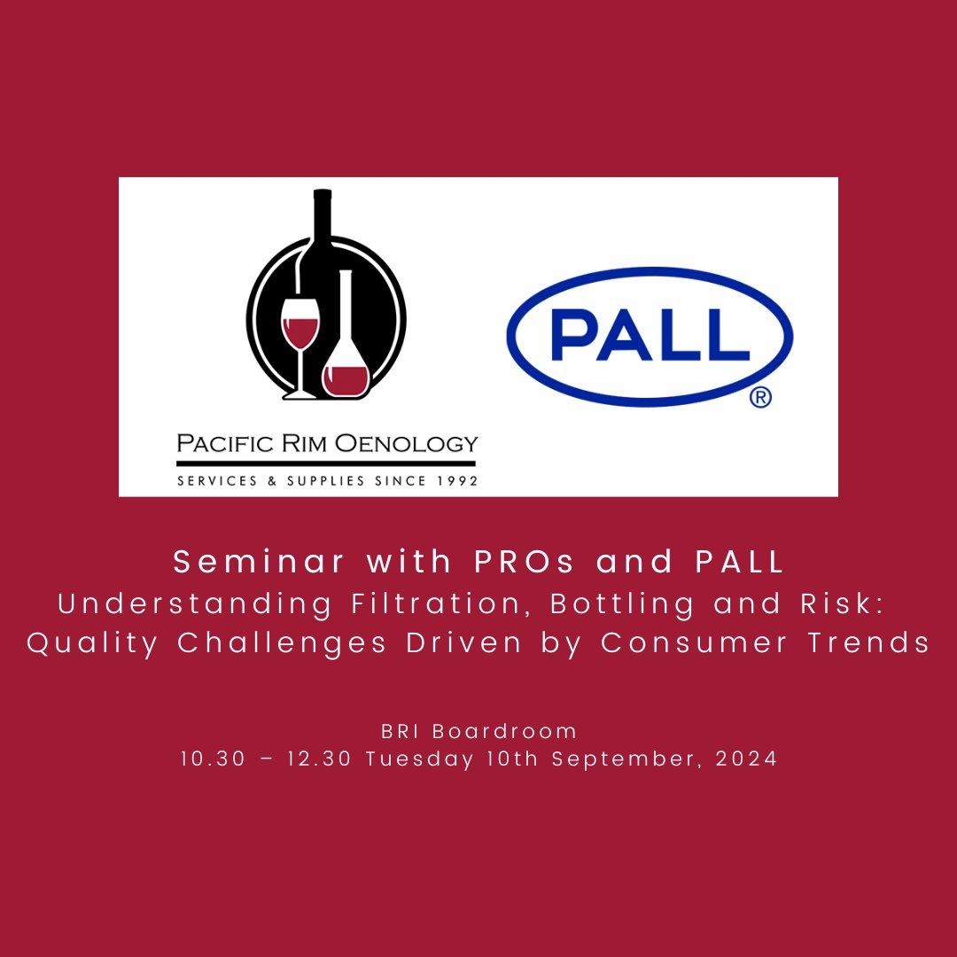 PacificRimNZ's tweet photo. Join us for a seminar with PRO's and PALL about Understanding Filtration, Bottling and Risk: Quality Challenges Driven by Consumer Trends. More info and RSVP here -> https://t.co/WUbERX0KRC #nzwine https://t.co/ka3kNb2pxb