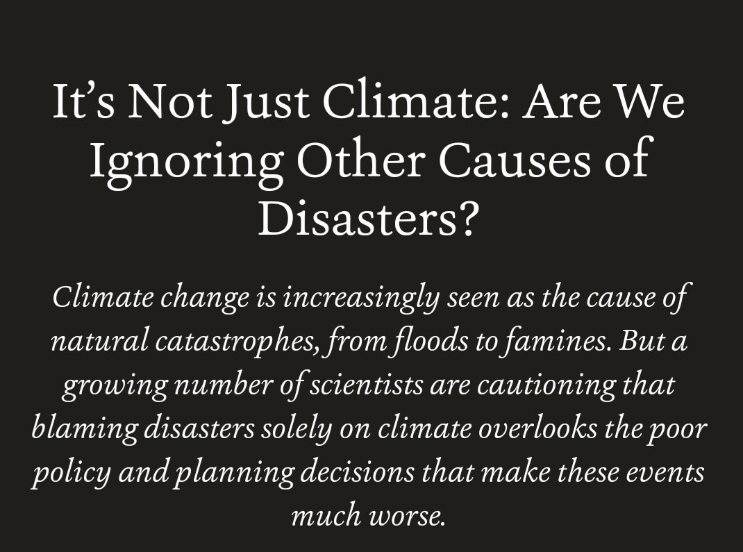 anthropam's tweet photo. Focusing only on climate change, which requires international action, absolves policymakers of their failures to climate-proof citizens

Faster: Reduce climate risks locally. Improve urban planning &amp; disaster governance

Attributing disasters to just climate change is a cop out. https://t.co/2V32aFYg3c