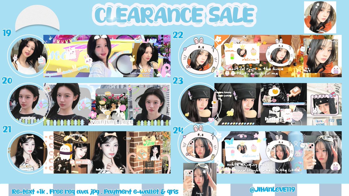 any repost would be appreciated 🍡 

halo! karena mungkin kedepannya akan jarang promosi, jadi aku CLEARANCE SALE SERBA 3K (re-text +1k) yuk bantu abisin~ avail untuk sponsor GA juga. ada 30 ready stock CEK REPLY juga yup! 

mari jajan layout #zonauang