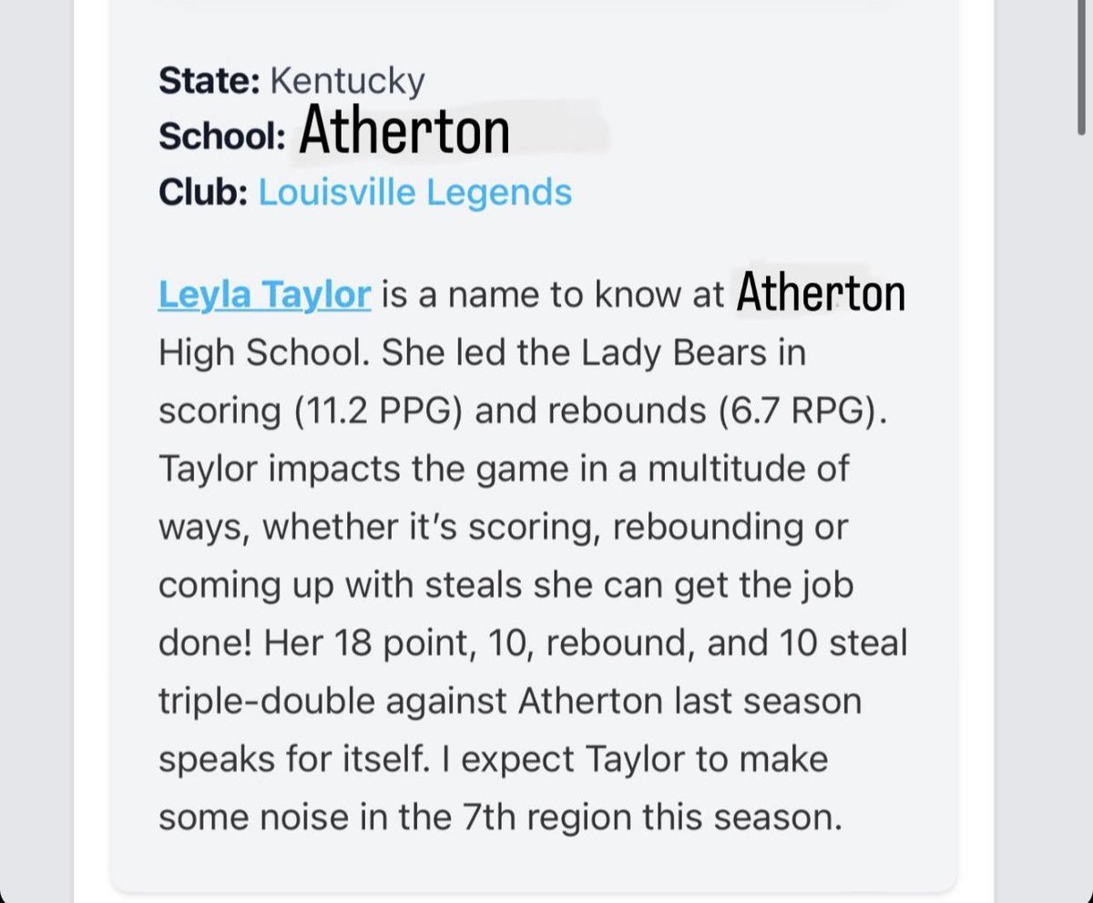 Louisville Legends GBB Program (@lvillelegendgbb) on Twitter photo 2026 Leyla Taylor (<a href="/LeylaTaylor_10/">Leyla</a> ) will be playing for Atherton HS this season and was listed as a 2026 Shooting Guard To Track This season by <a href="/PGHAkeem/">Akeem Webb</a> of <a href="/PGHKentucky/">Prep Girls Hoops Kentucky</a> 🧱X🧱 #WeMadeUs 2026 Leyla Taylor (<a href="/LeylaTaylor_10/">Leyla</a> ) will be playing for Atherton HS this season and was listed as a 2026 Shooting Guard To Track This season by <a href="/PGHAkeem/">Akeem Webb</a> of <a href="/PGHKentucky/">Prep Girls Hoops Kentucky</a> 🧱X🧱 #WeMadeUs
