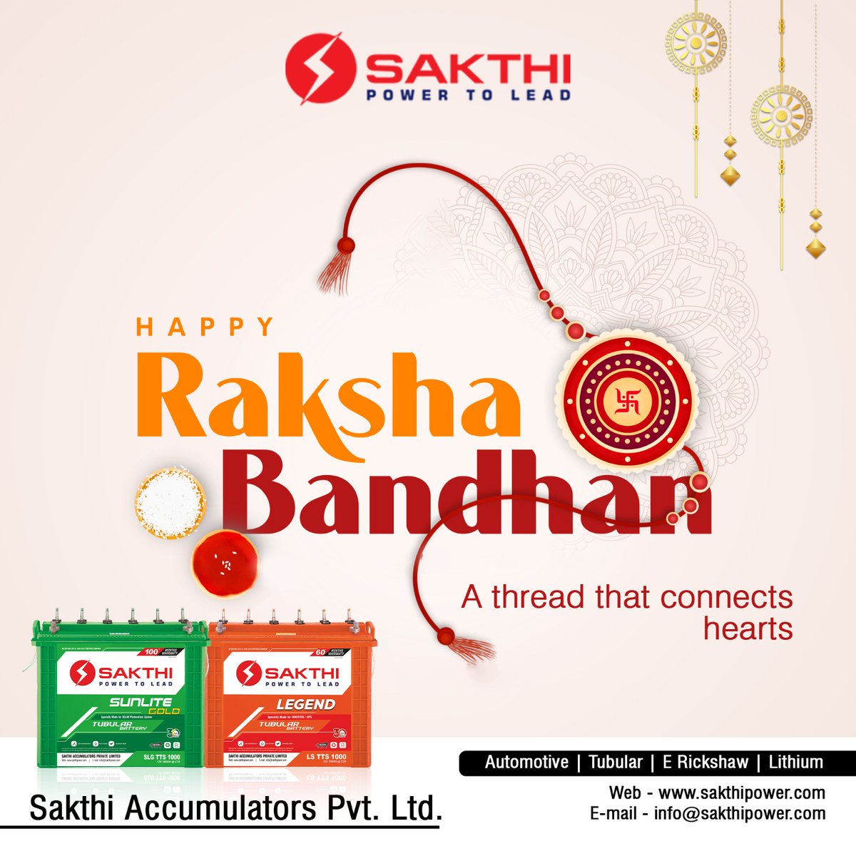 sakthibattery's tweet photo. A thread that connects hearts and brings us closer.

Celebrate Raksha Bandhan by honoring the special connection that unites us. Happy Raksha Bandhan! 🎁🎀

Follow us : @sakthibattery

#happyrakshabandhan #RakshaBandhan #RakshaBandhan2024 #CelebrateTradition #BrotherSisterlove https://t.co/qp21UwLjUt