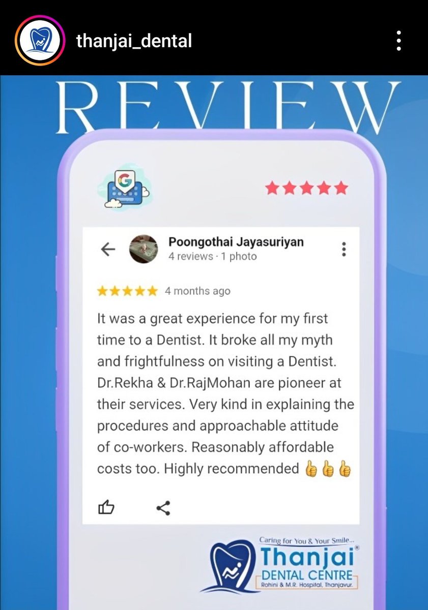 thanjaidental's tweet photo. Love Hearing from our Happy Clients...
In our  25 years of Practise, Quality, Ethics,Reliability is Never a Compromise!
These True Reviews are the Reflections of our Service🙏🙏
For appointments 
📲91 94875 37414 

#thanjaidental #bestdentalclinicthanjavur #dentistinthanjavur https://t.co/QOCBf51X72