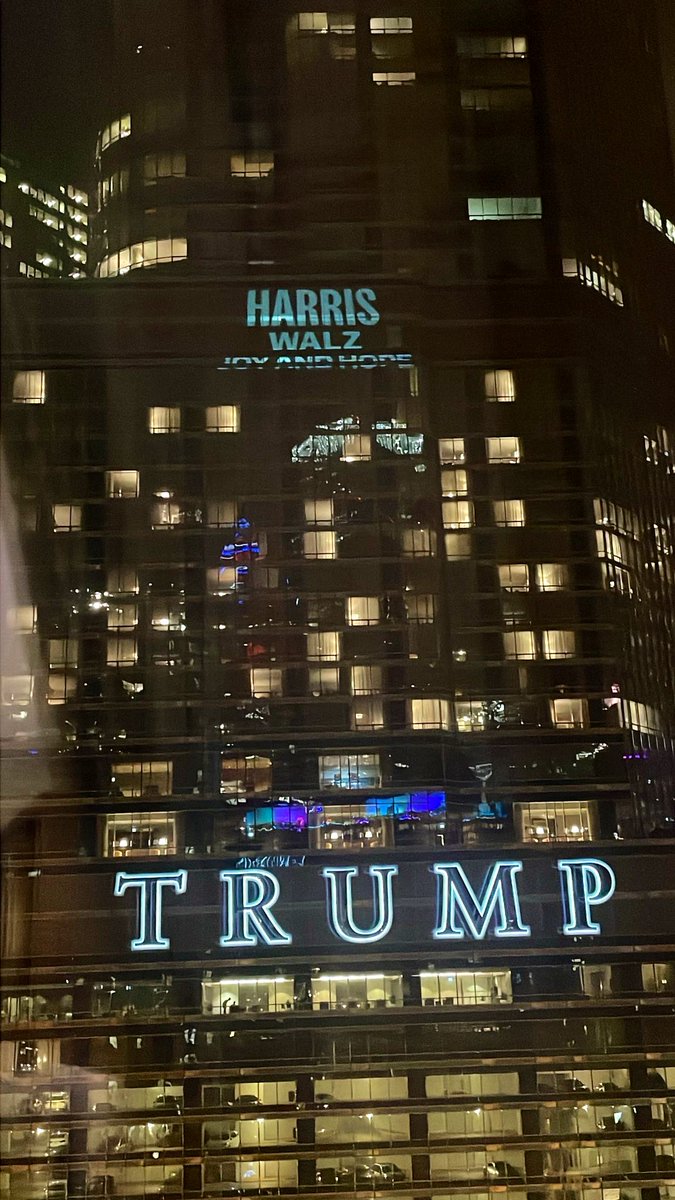 Twas the night before the DNC, and the Dems are projecting their ticket onto the Trump hotel in Chicago.