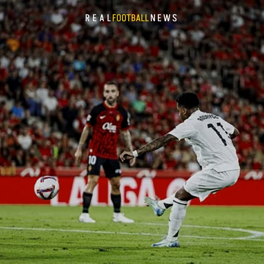 RealFootballN_'s tweet photo. 🔥 Rodrygo just scored his first goal of the season in today’s La Liga kick-off! Last season, he bagged 14 goals. Now, be honest… would you even think about selling him next season? #Rodrygo #RealMadrid #Goal https://t.co/g35sDl1FeG