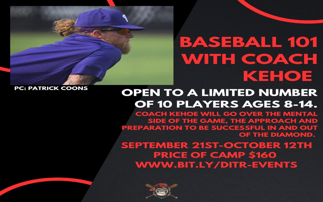Coach Kehoe runs a structured practice environment using MAP-Mental, Approach &amp; Preparation to player development. Players need hat, glove, and cleats. Camp is 4 Saturdays at 10am at Nokomis Park, Webster City, IA. (Indoors at <a href="/ditrwc/">Diamond in the Rough</a> for inclement weather).