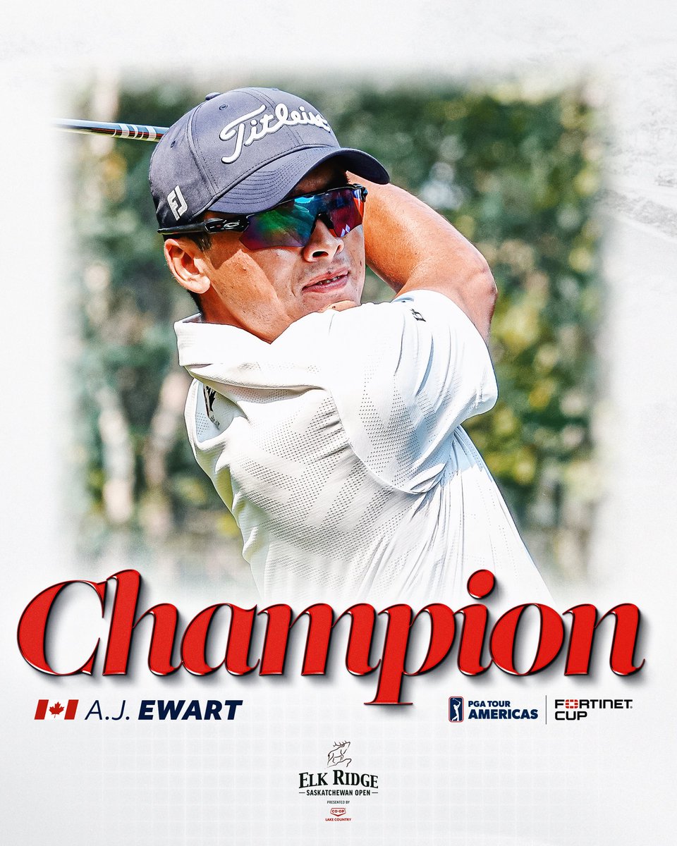 PGATOURAmericas's tweet photo. Ewart goes wire-to-wire in Saskatchewan 🏆🇨🇦
 
@GolfCanada’s A.J. Ewart captures his first pro win at the @ElkRidgeSKOpen! https://t.co/0meL0jkkYv