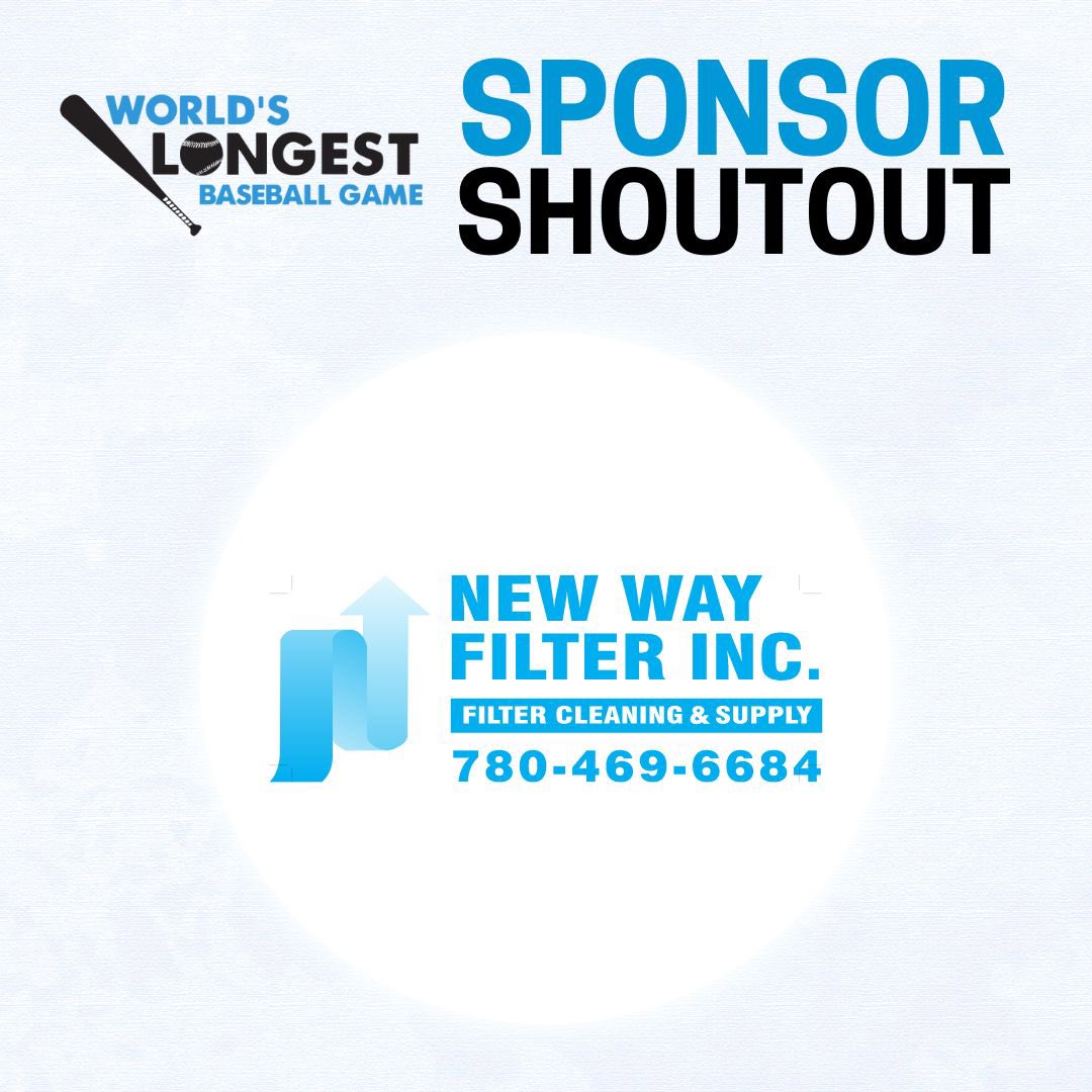 ⚾️ SPONSOR SHOUTOUT: New Way Filter Inc.

Thank you for your support of the #WLBG2024! 👏

If you’re interested in sponsoring the event, check out our sponsor package on our website: worldslongestgame.ca