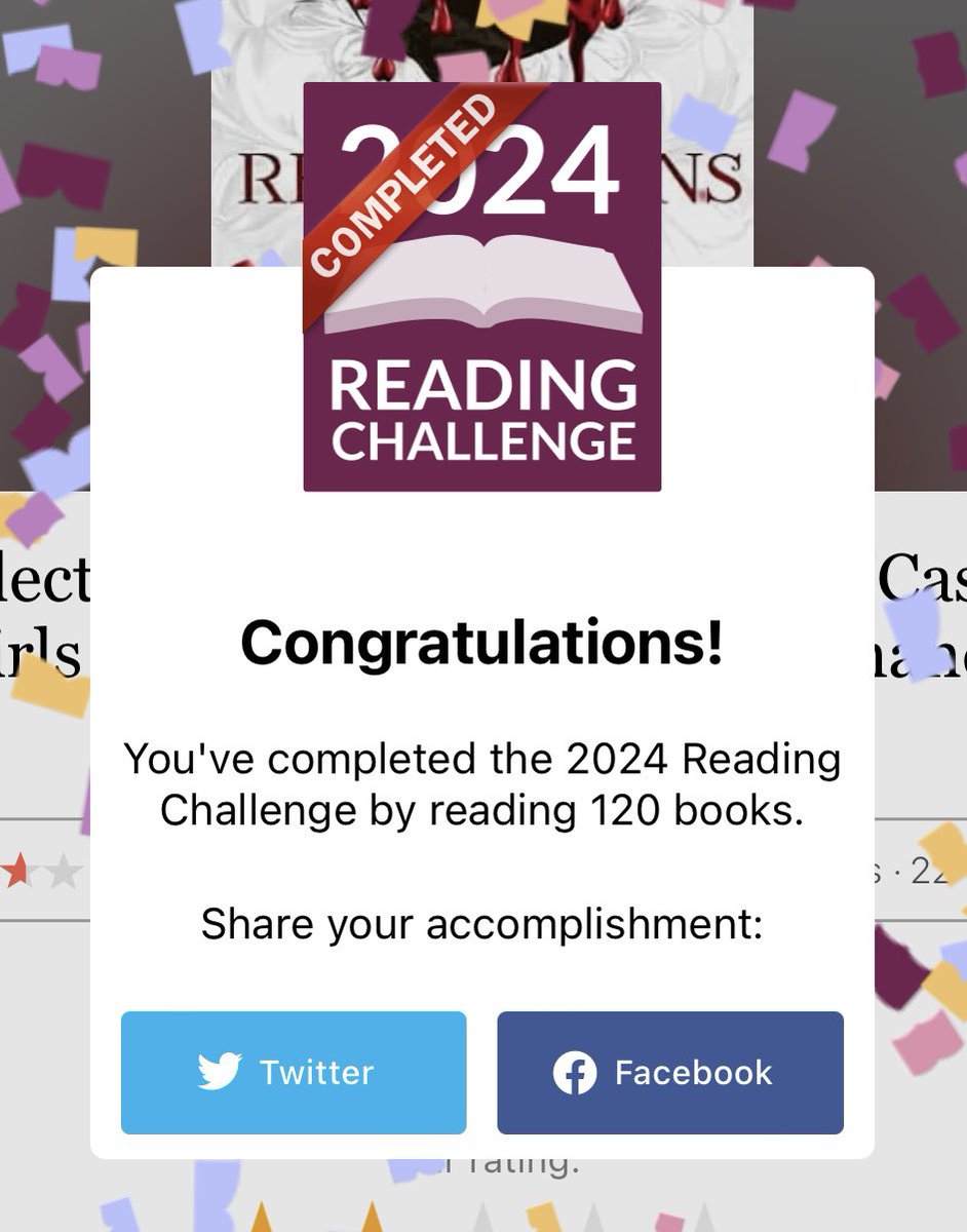 BeccaKent93's tweet photo. Well, I finished this earlier than I expected. Time to aim for a stretch of 150? 😅

#Goodreads #ReadingChallenge https://t.co/e1hi8hKrtN