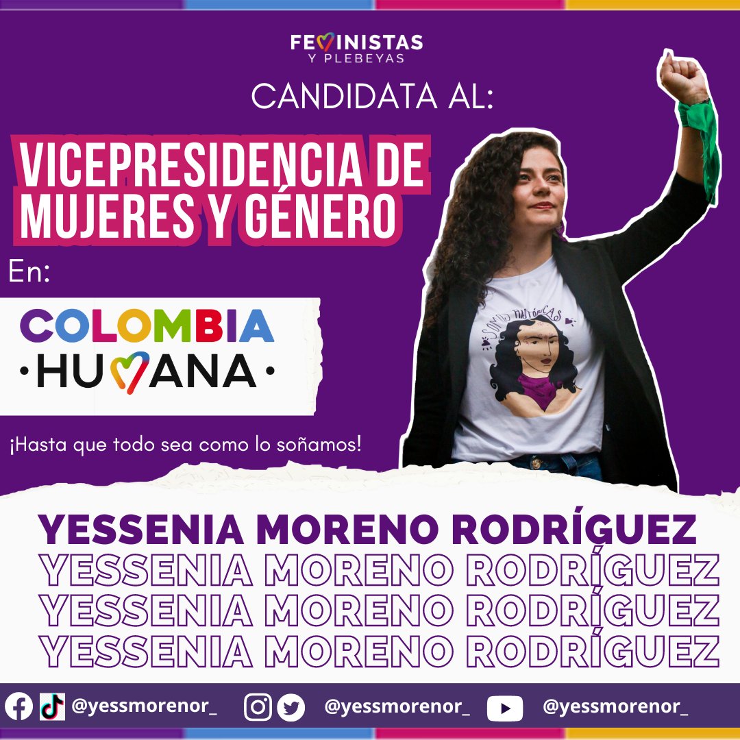 Postulamos a <a href="/yessmorenor_/">Yess Moreno Rodríguez</a>
Campesina, Feminista Popular y Psicóloga a la Vicepresidencia de Mujeres y Género de nuestro partido <a href="/ColombiaHumana_/">Colombia Humana</a>  Más de 10 años por la paz con justicia social, la defensa del territorio y los derechos de las mujeres.
#ElCambioEsConLasMujeres 💜🐝