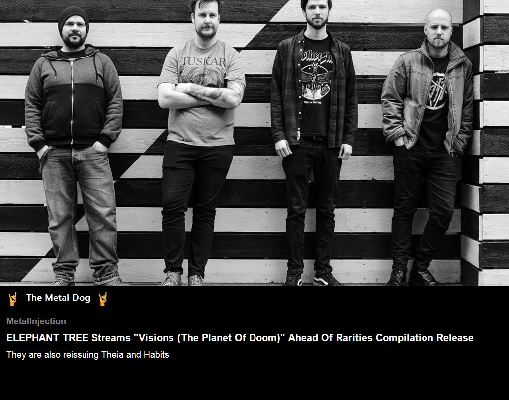 The_Metal_Dog's tweet image. #TheMetalDogArticleList
#MetalInjection
ELEPHANT TREE Streams "Visions (The Planet Of Doom)" Ahead Of Rarities Compilation Release

metalinjection.net/new-music/elep…

#ElephantTree