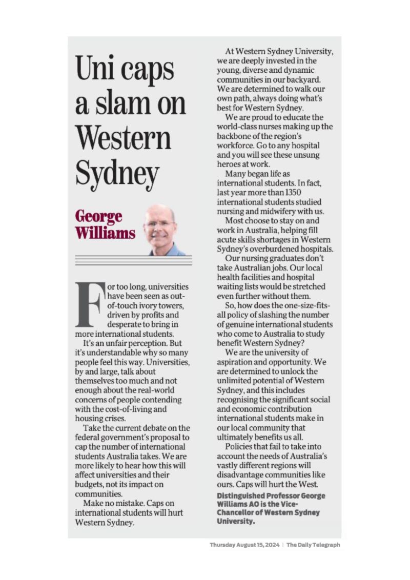 Vice-Chancellor Professor George Williams (<a href="/ProfGWilliams/">George Williams</a>) writes that universities, by and large, talk about themselves too much and not enough about the real world concerns of people contending with the cost-of-living and housing crises. We’re taking a different path at Western