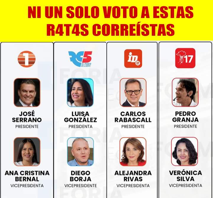 ARMANDO23539037's tweet photo. 💥 La estrategia del Correísmo es infiltrar a sus secuaces en varios partidos de izquierda para hacer una gran coalición en la segunda vuelta y regresar al poder.
Ni un solo voto para éstas ratas correístas. CORREÍSMO NUNCA MÁS CARAJO!!! https://t.co/PukbH7eJ1y