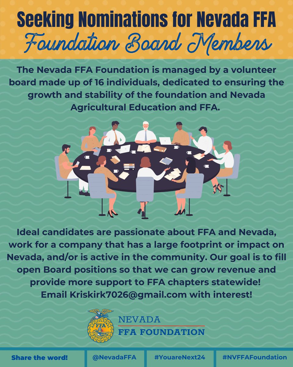 🫵 Are you or someone you know interested in taking your support to the next level?

Email: Kriskirk7026@gmail.com with interest!

#youarenext25 #nevadaffa #nationalffa #FFA #agriculture #agvocate #supportnevadaagriculture