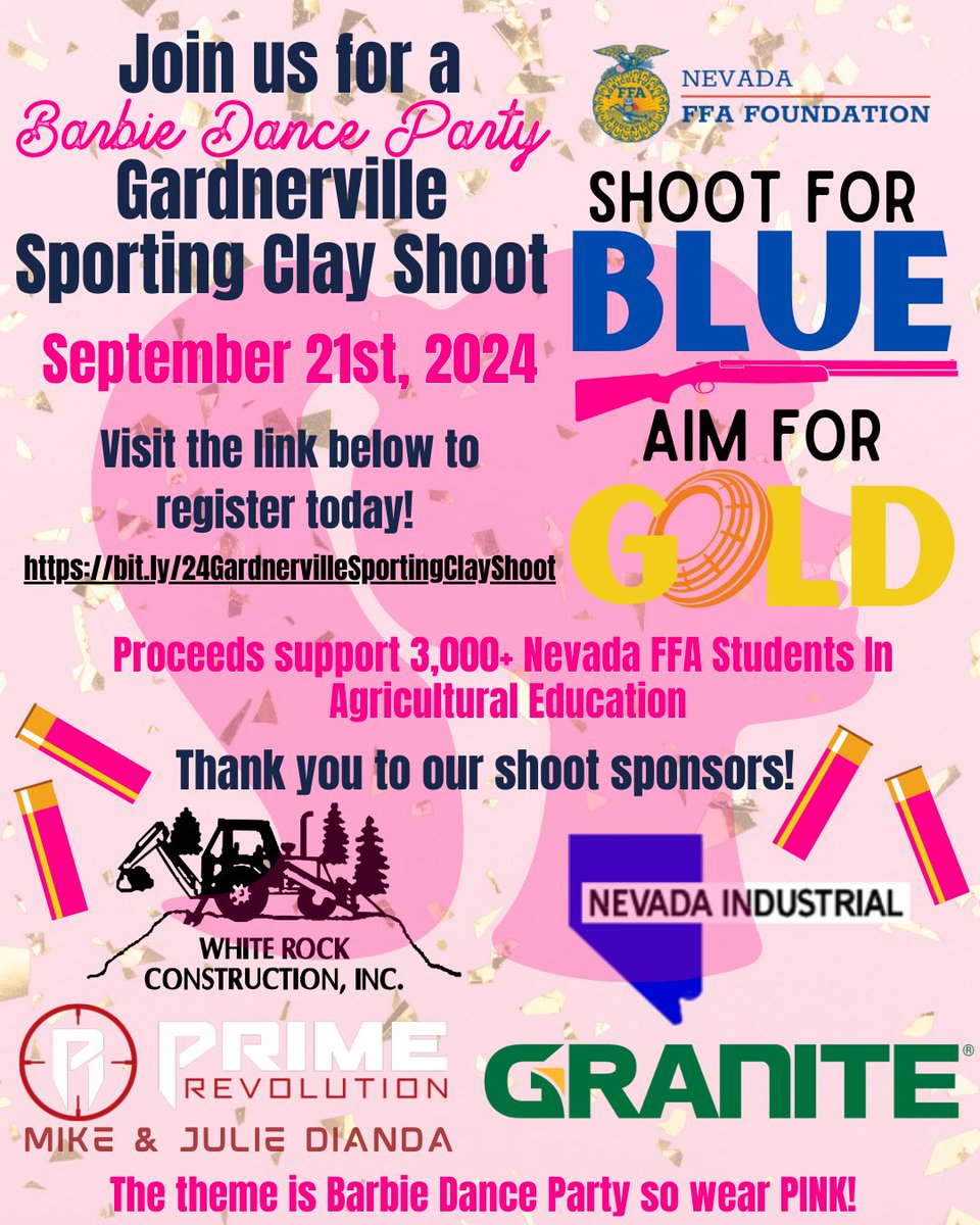 🫵 Will you join us for a Barbie Dance Party at our annual Gardnerville Shoot for Blue, Aim for Gold Sporting Clay Shoot?

🗓️ Mark your calendars and register today! There are limited teams, so act fast and register by visiting bit.ly/24Gardnerville… or the link in our bio!