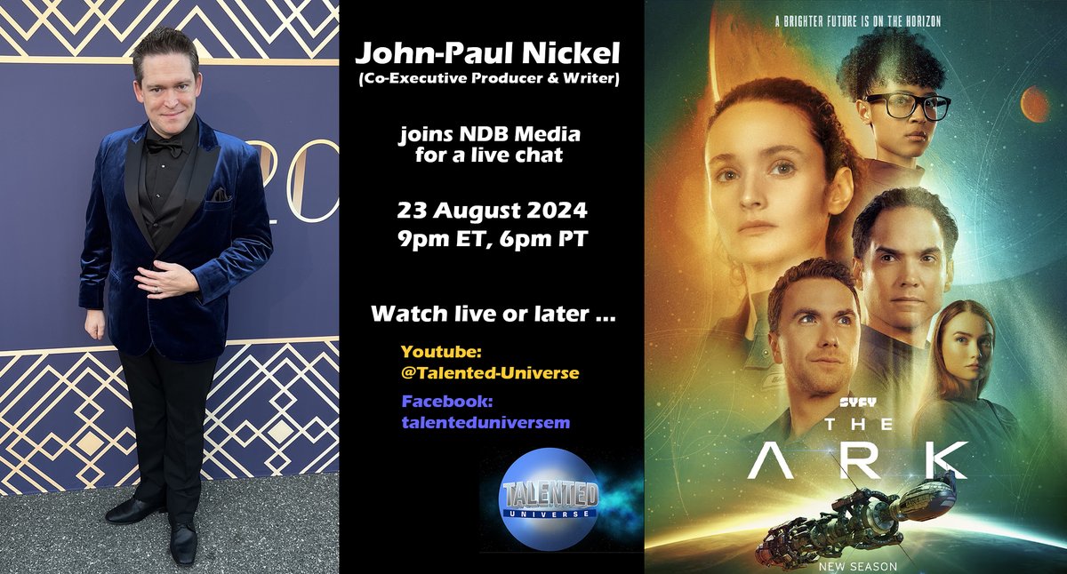 JP_Nickel's tweet photo. I’m excited to be talking talking with NDB Media on their
@TheArkTVSeries podcast this Friday, 8/23 at 9pm EST/ 6pm PST. We’ll be LIVE and taking audience questions! #HelmetsON my fellow #Arksters and #Arkoholics! #TheArk
https://t.co/LAzgPpNRrC
https://t.co/hsZQv4WpgQ https://t.co/A0goj3JiPY