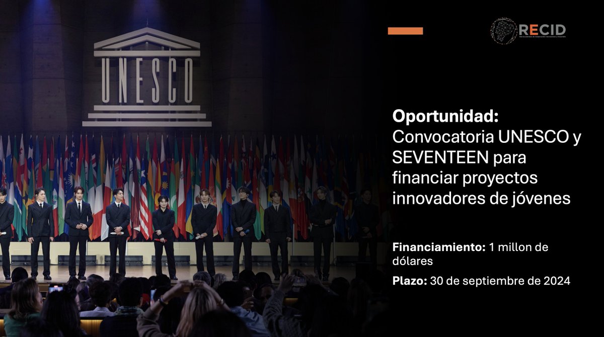 recid_ec's tweet photo. 🟠🌱🟠 @UNESCOQuito  y @seventeen para financiar proyectos innovadores de jóvenes

✅ Esta emocionante iniciativa busca apoyar proyectos innovadores que fomenten la creatividad y el bienestar de los jóvenes a nivel global.

📅 Fecha límite para aplicar: 30 de septiembre de 2024 https://t.co/KsGhjSgNi1