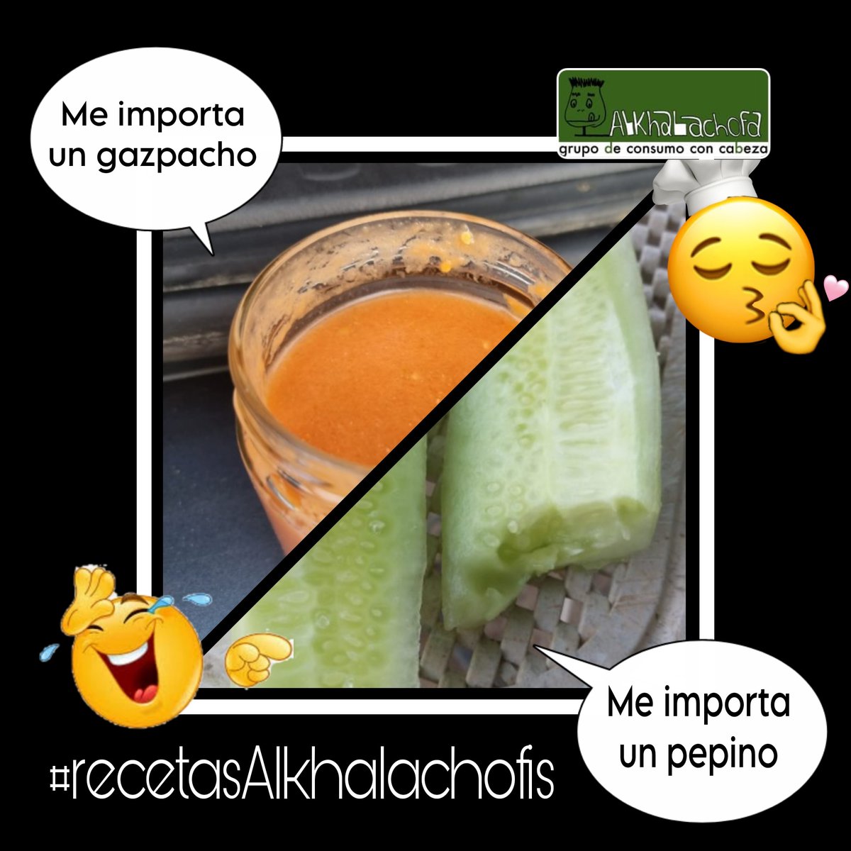 Alkhalachofa0's tweet photo. Esta semana en nuestra sección de recetas ricas y ecológicas 👨🏻🍳👩🏻🍳, compartimos estas ¿recetas? de gazpacho y pepino 🥒. Porque a veces nos importa un pepino el sentido de nuestros posts 🤣🤣🤣
#comelocal #comedetemporada #comeeco #recetasalkhalachofis #comidadelahuerta https://t.co/RlFZFcPqEi