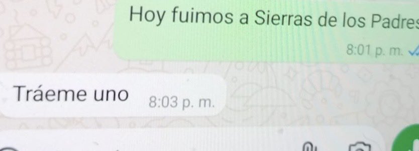 Mi tía está en Mardel de paseo y hoy le cuenta a mi primo que estuvo en Sierra de los padres. 
La respuesta 😂