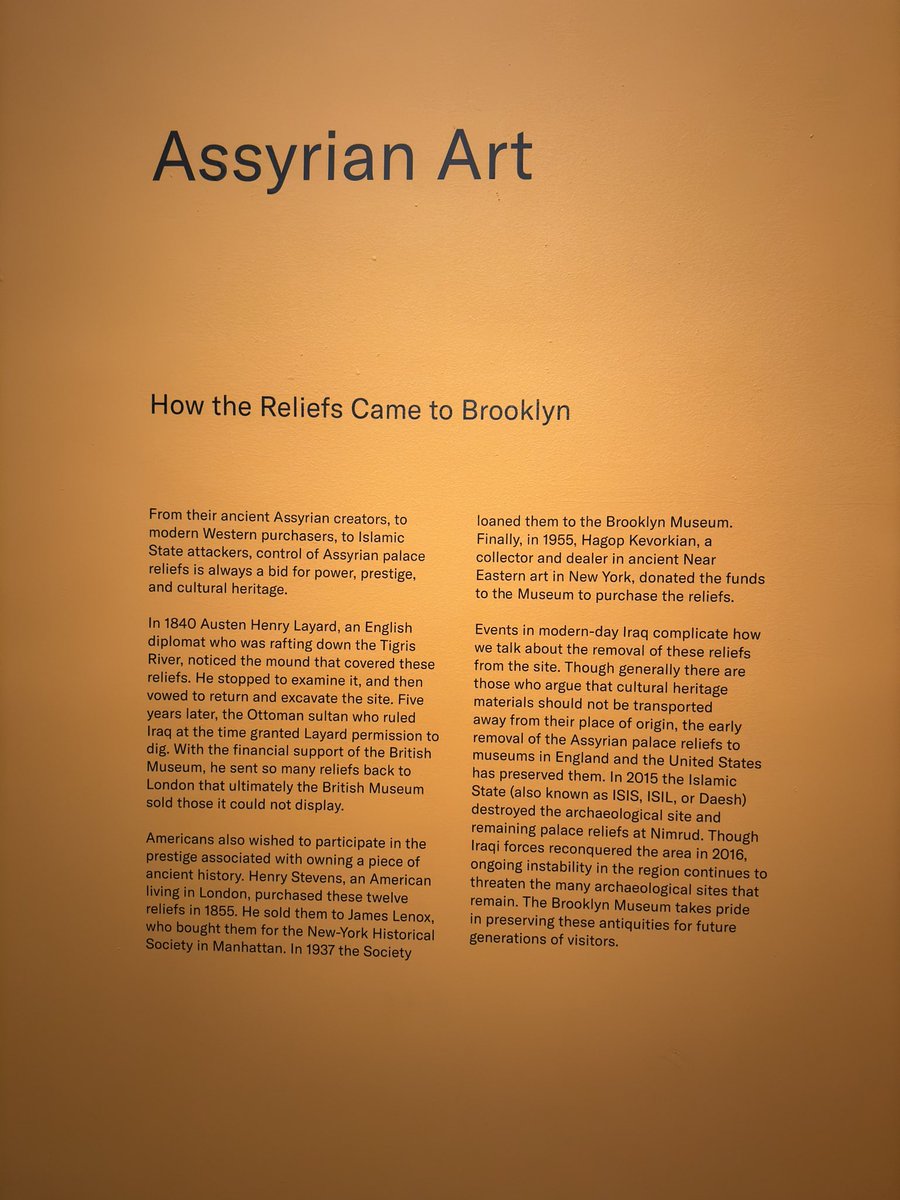 ShawnCallahan's tweet photo. @MarcFennell I was in the Brooklyn Museum recently and saw some amazing Assyrian reliefs. Could be a good extension of your show. The stuff the US bought from the British who stole it. Here is their explanation. Do you buy it? https://t.co/yLiPT0pr0j