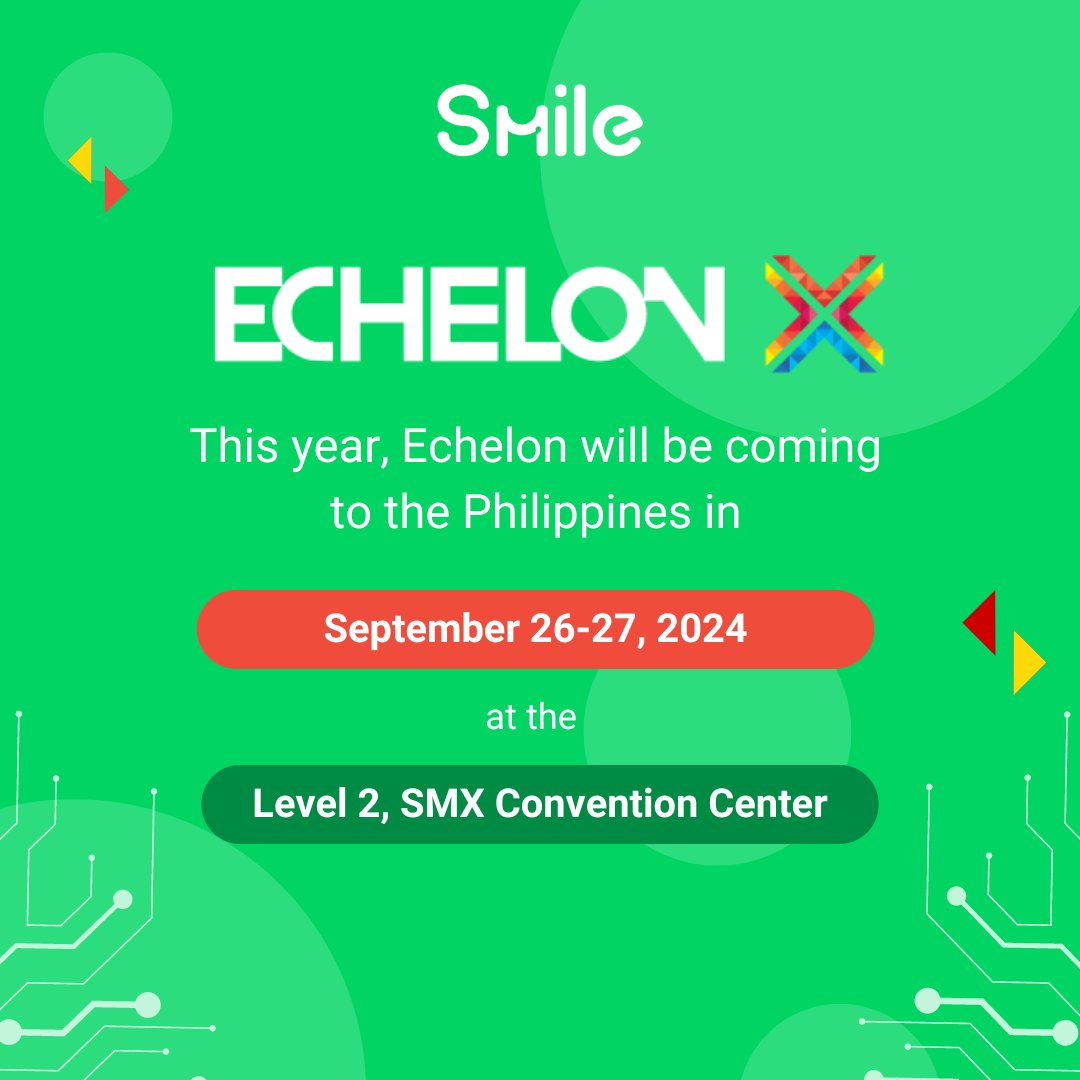 getsmileapi's tweet image. As we take a step nearer to the event proper, let's take a look on what Echelon Philipines 2024 is all about.
Get ready to meet us there this September 26-27, 2024 at the Level 2, SMX Convention Center in Manila!
#SmileAPI #FinTech #APIprovider #latestFintech #EchelonPH